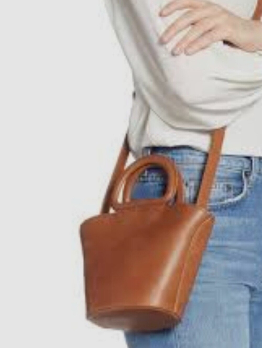 Women's Tan Leather Crossbody Bag with Top Handles